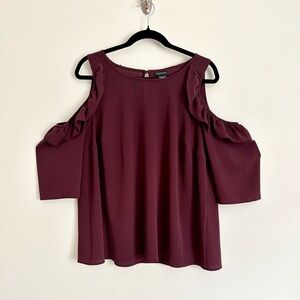 Torrid Burgundy Ruffled Cold Shoulder 3/4 Sleeve Blouse